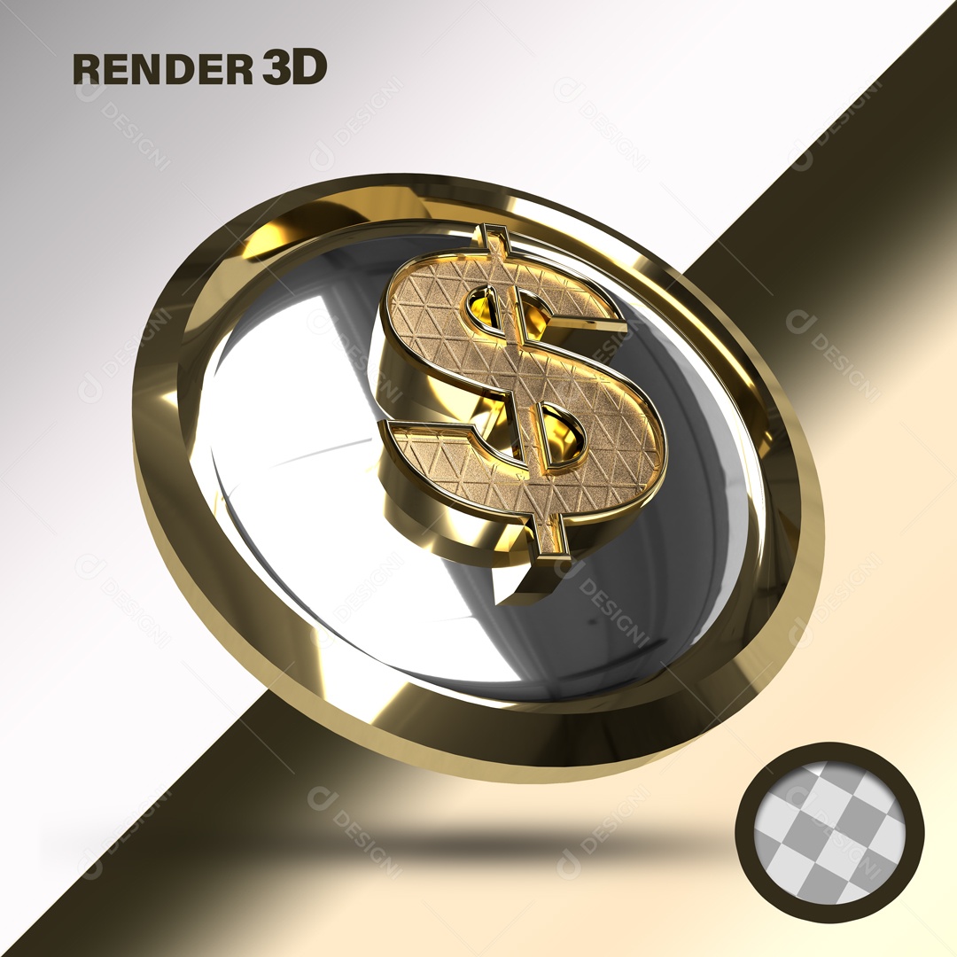 Elemento 3D Para Composição Moeda Dourada Com Cifrão PSD