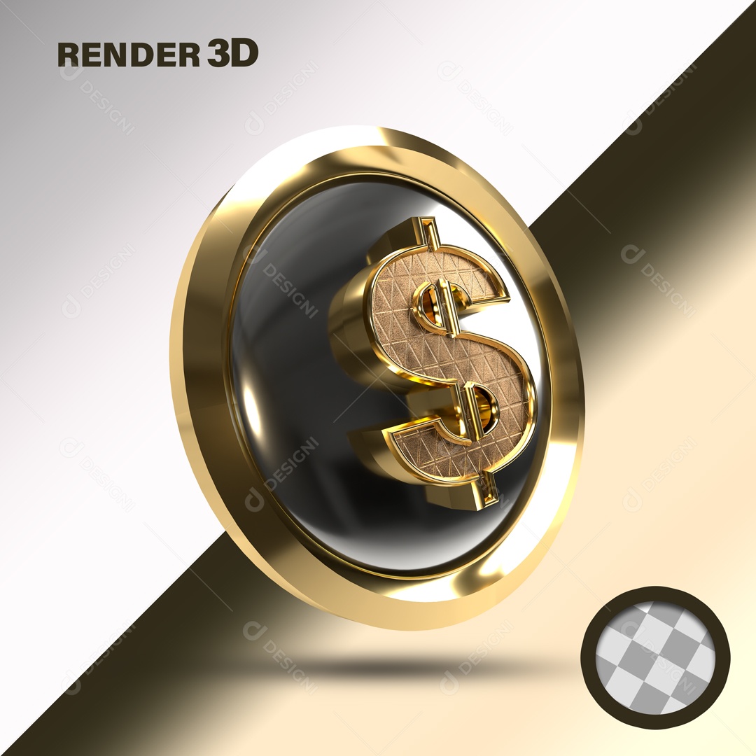 Elemento 3D Para Composição Moeda Dourada Com Cifrão PSD