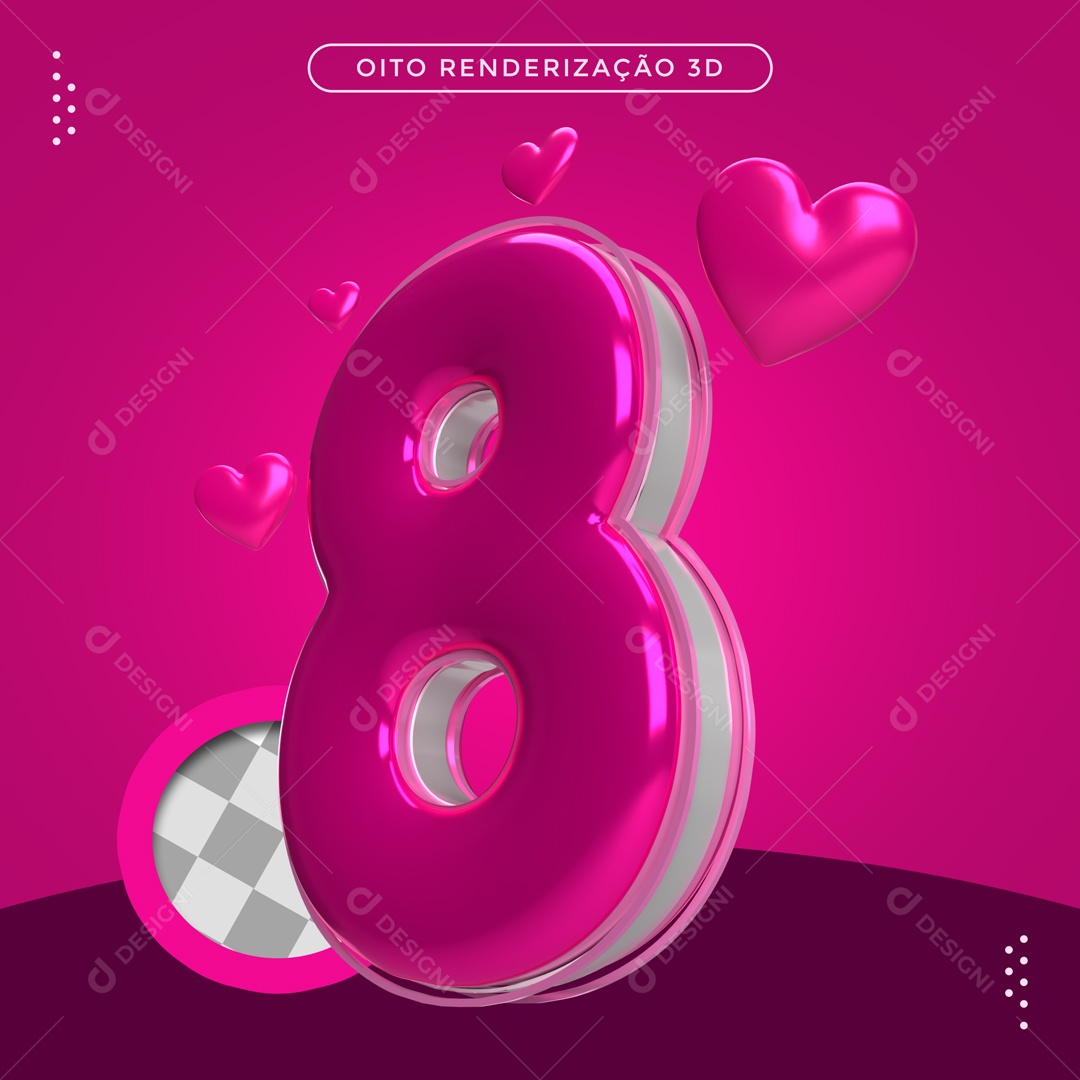 Dia Da Mulher Número 8 3D Para Composição PSD