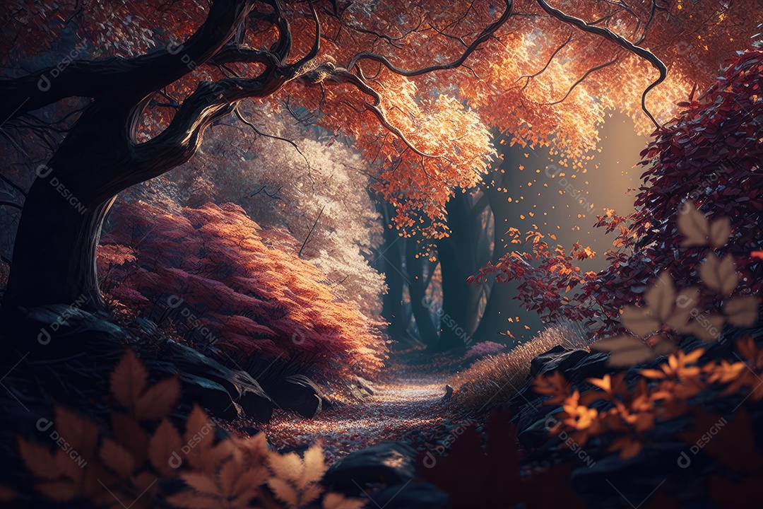 Fantástica árvore de conto de fadas em estilo fantasia e magia em um lugar encantado com rio e névoa. pintura digital