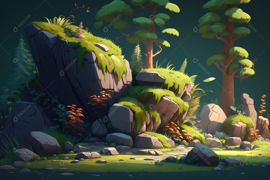 Fantástica árvore de conto de fadas em estilo fantasia e magia em um lugar encantado com rio e névoa. pintura digital