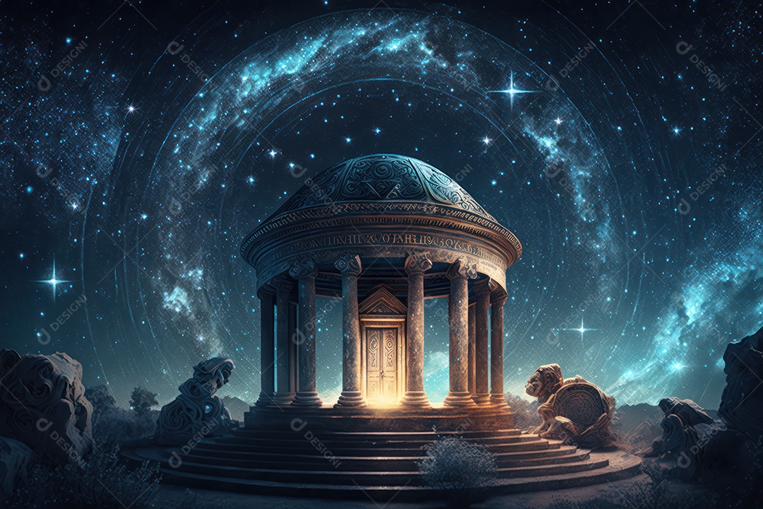 Símbolos do zodíaco e pano de fundo do templo sagrado, astrologia, alquimia, magia, feitiçaria e estrutura enigmática de cristais