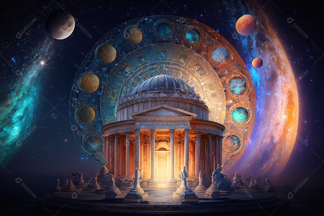 Símbolos do zodíaco e pano de fundo do templo sagrado, astrologia, alquimia, magia, feitiçaria e estrutura enigmática de cristaisf