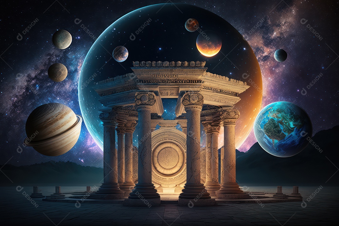 Símbolos do zodíaco e pano de fundo do templo sagrado, astrologia, alquimia, magia, feitiçaria e estrutura enigmática de cristais