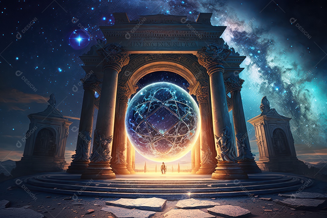 Símbolos do zodíaco e pano de fundo do templo sagrado, astrologia, alquimia, magia, feitiçaria e estrutura enigmática de cristais