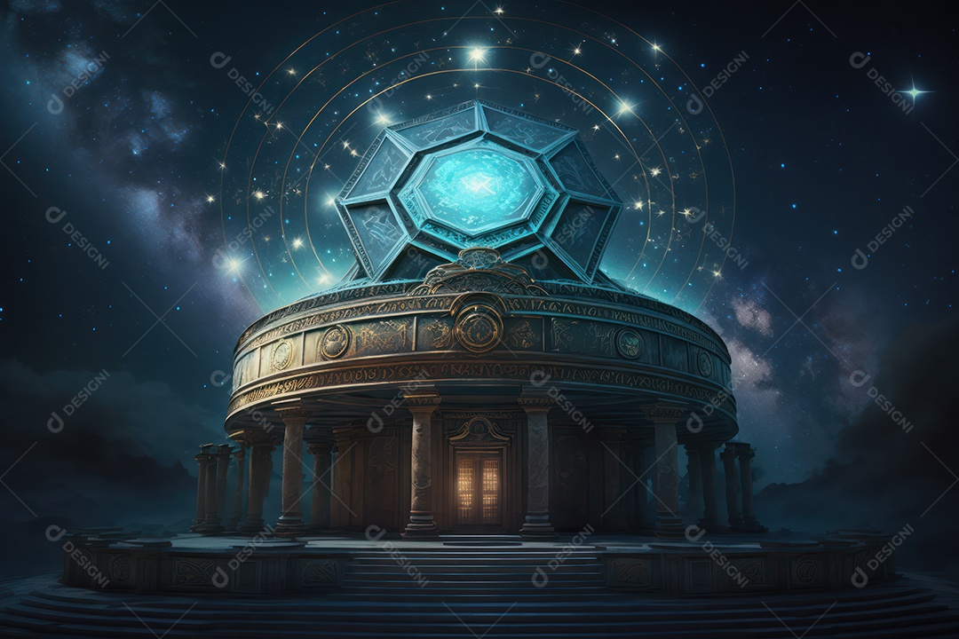 Símbolos do zodíaco e pano de fundo do templo sagrado, astrologia, alquimia, magia, feitiçaria e estrutura enigmática de cristais