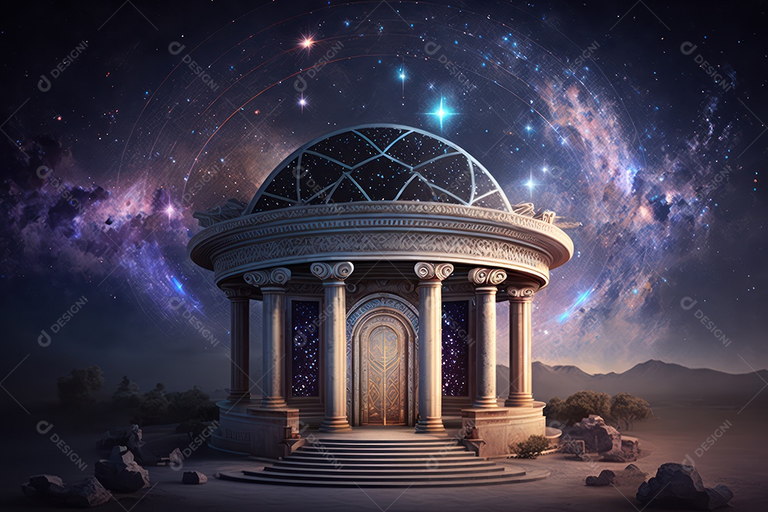 Símbolos do zodíaco e pano de fundo do templo sagrado, astrologia, alquimia, magia, feitiçaria e estrutura enigmática de cristais