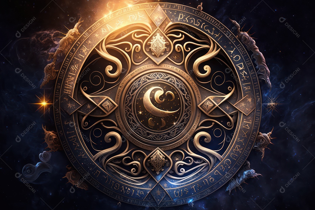 Símbolos do zodíaco e pano de fundo do templo sagrado, astrologia, alquimia, magia, feitiçaria e estrutura enigmática de cristais