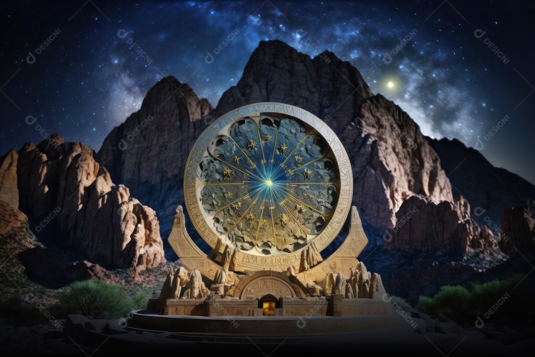 Símbolos do zodíaco e pano de fundo do templo sagrado, astrologia, alquimia, magia, feitiçaria e estrutura enigmática de cristais