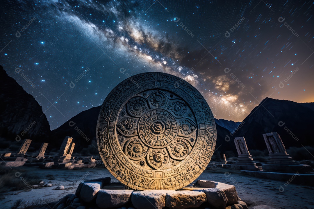 Símbolos do zodíaco e pano de fundo do templo sagrado, astrologia, alquimia, magia, feitiçaria e estrutura enigmática de cristais