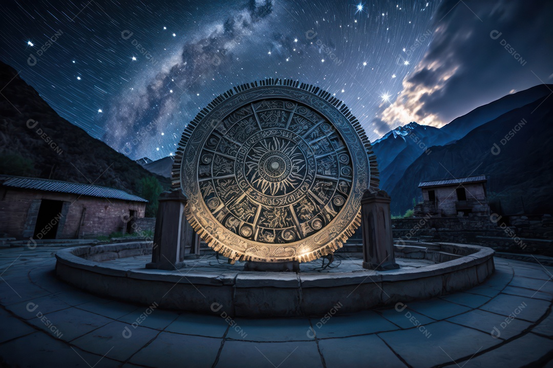 Símbolos do zodíaco e pano de fundo do templo sagrado, astrologia, alquimia, magia, feitiçaria e estrutura enigmática de cristais