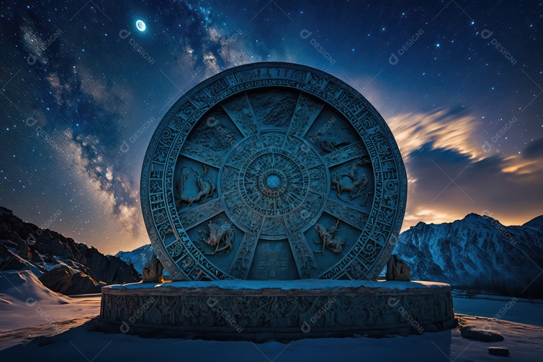 Símbolos do zodíaco e pano de fundo do templo sagrado, astrologia, alquimia, magia, feitiçaria e estrutura enigmática de cristais