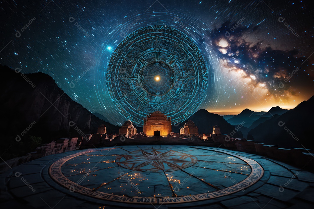 Símbolos do zodíaco e pano de fundo do templo sagrado, astrologia, alquimia, magia, feitiçaria e estrutura enigmática de cristais