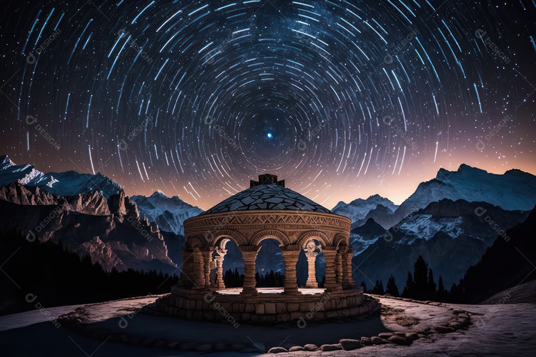 Pano de fundo com jardim sagrado do zodíaco, astrologia, alquimia, magia, feitiçaria e estrutura enigmática de cristais