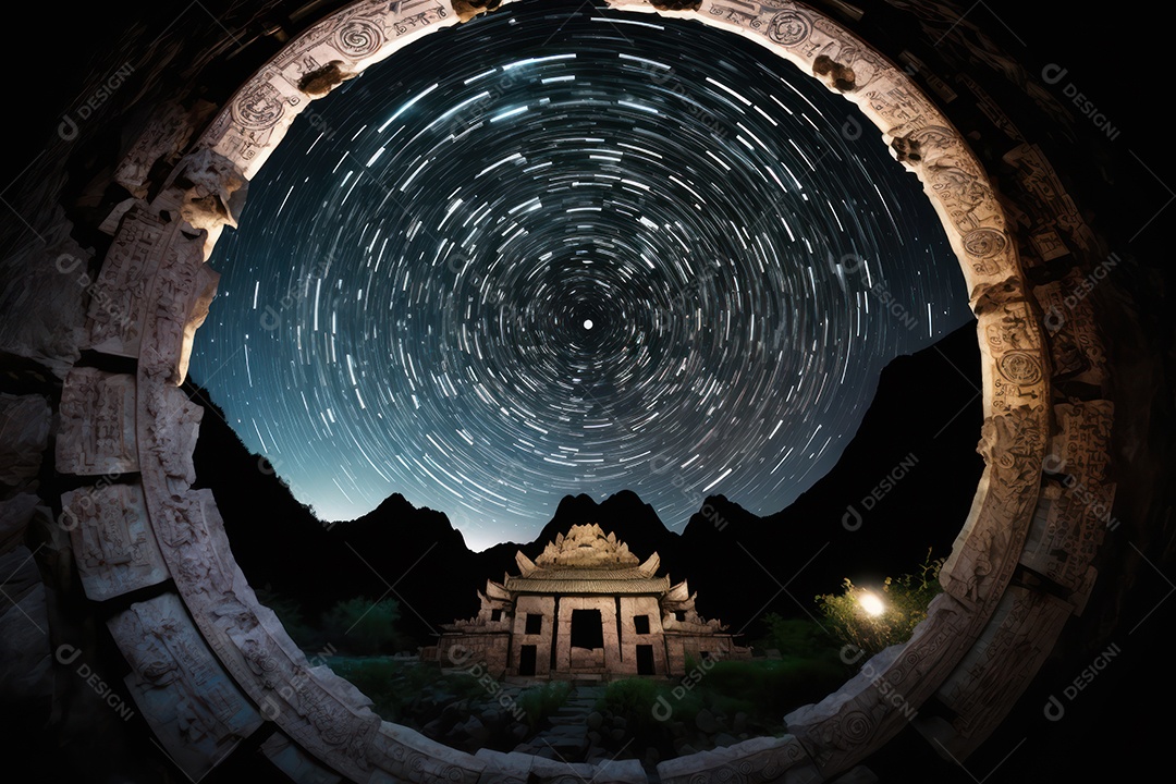 Pano de fundo com jardim sagrado do zodíaco, astrologia, alquimia, magia, feitiçaria e estrutura enigmática de cristais