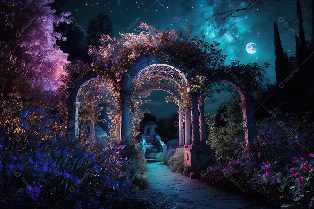 Pano de fundo com jardim sagrado do zodíaco, astrologia, alquimia, magia, feitiçaria e estrutura enigmática de cristais