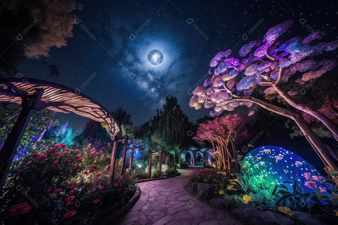 Pano de fundo com jardim sagrado do zodíaco, astrologia, alquimia, magia, feitiçaria e estrutura enigmática de cristais