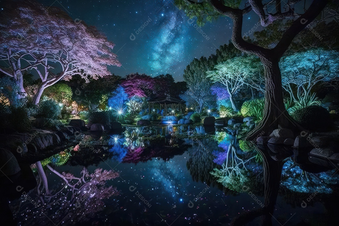 Pano de fundo com jardim sagrado do zodíaco, astrologia, alquimia, magia, feitiçaria e estrutura enigmática de cristais