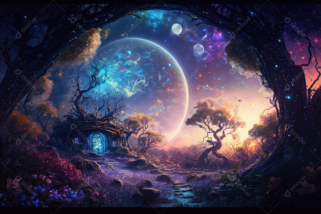 Pano de fundo com jardim sagrado do zodíaco, astrologia, alquimia, magia, feitiçaria e estrutura enigmática de cristais