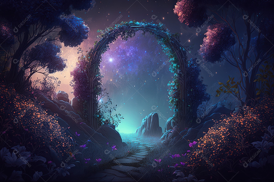 Pano de fundo com jardim sagrado do zodíaco, astrologia, alquimia, magia, feitiçaria e estrutura enigmática de cristais