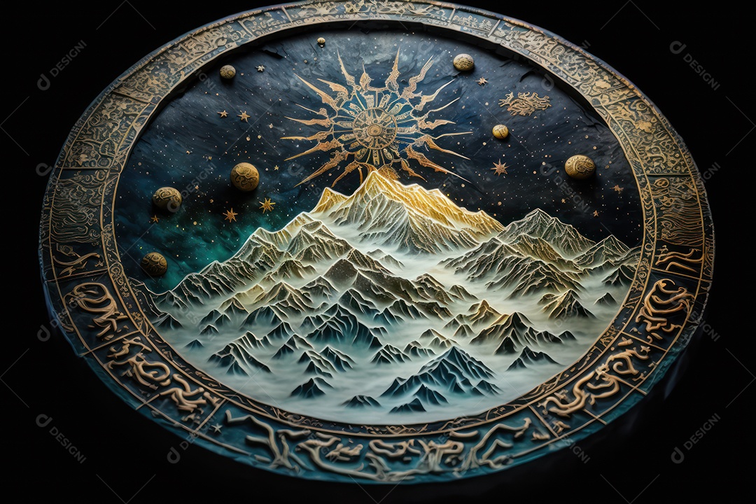 Símbolos do zodíaco e pano de fundo do templo sagrado, astrologia, alquimia, magia, feitiçaria e estrutura enigmática de cristais