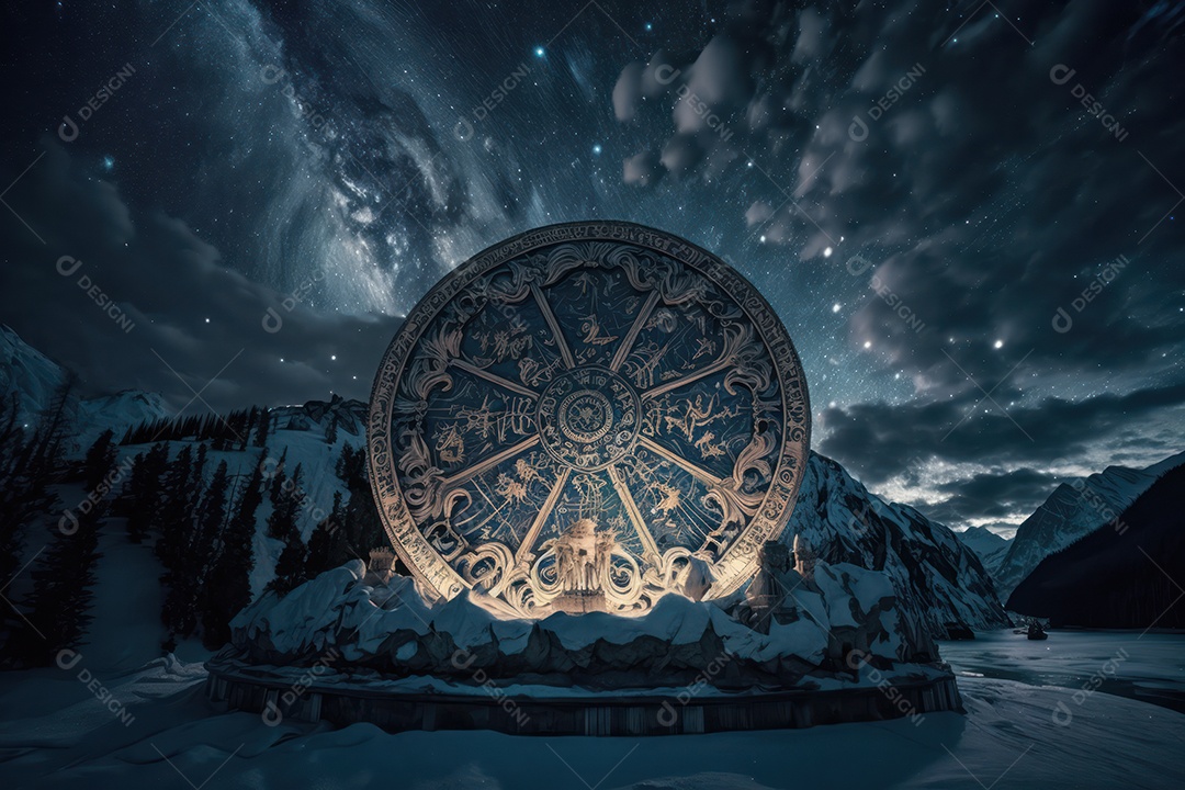 Símbolos do zodíaco e pano de fundo do templo sagrado, astrologia, alquimia, magia, feitiçaria e estrutura enigmática de cristais