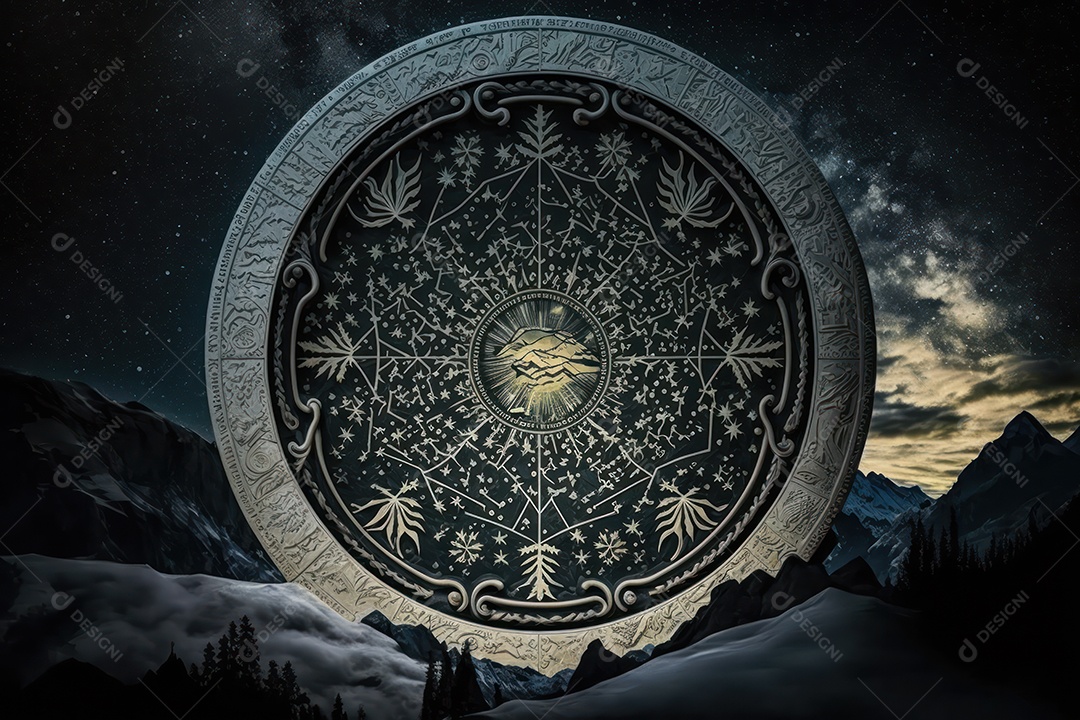 Símbolos do zodíaco e pano de fundo do templo sagrado, astrologia, alquimia, magia, feitiçaria e estrutura enigmática de cristais