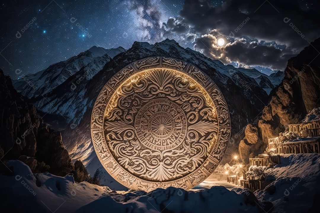 Símbolos do zodíaco e pano de fundo do templo sagrado, astrologia, alquimia, magia, feitiçaria e estrutura enigmática de cristais