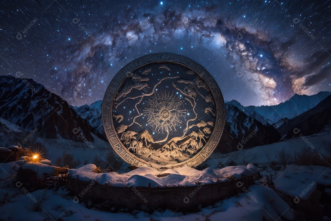 Símbolos do zodíaco e pano de fundo do templo sagrado, astrologia, alquimia, magia, feitiçaria e estrutura enigmática de cristais