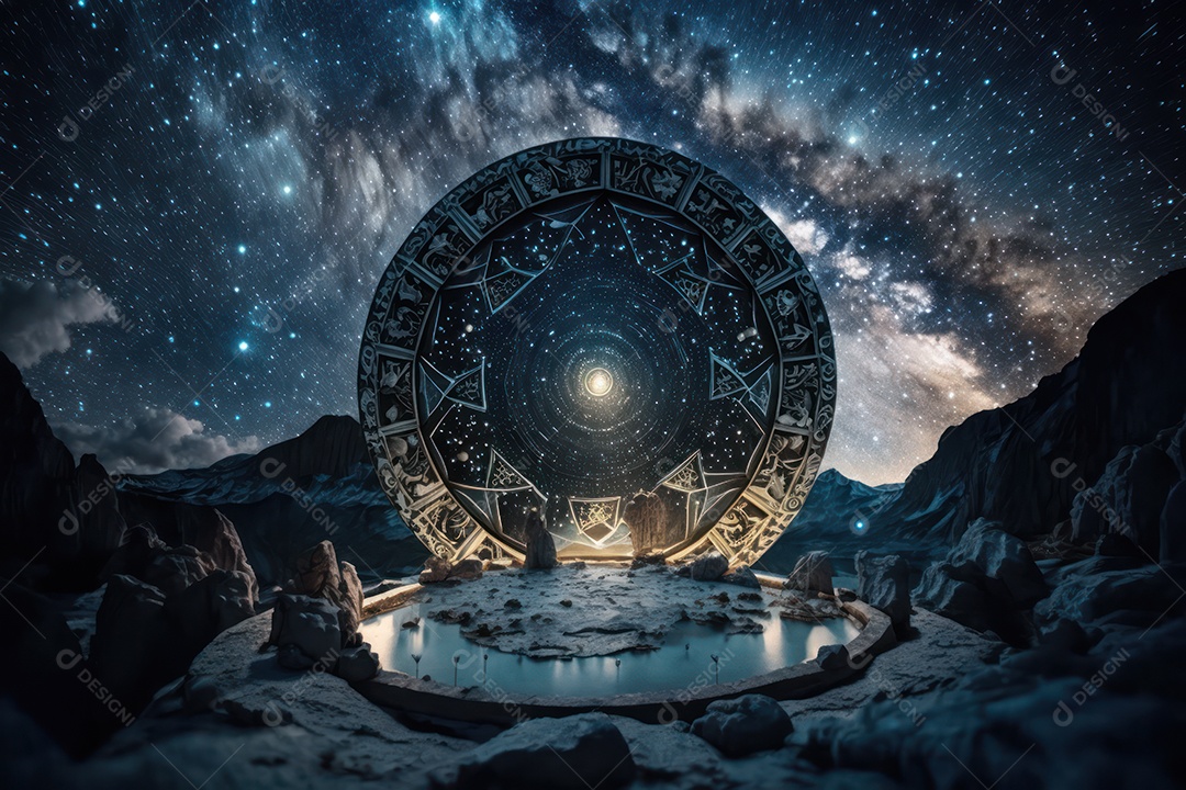 Símbolos do zodíaco e pano de fundo do templo sagrado, astrologia, alquimia, magia, feitiçaria e estrutura enigmática de cristais