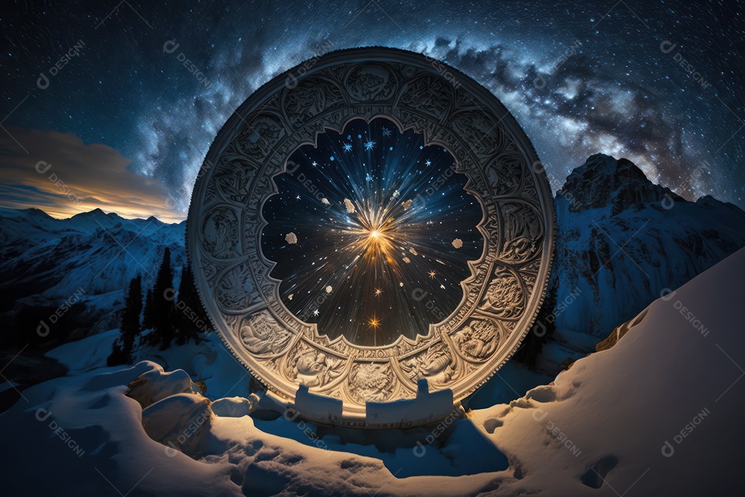 Símbolos do zodíaco e pano de fundo do templo sagrado, astrologia, alquimia, magia, feitiçaria e estrutura enigmática de cristais