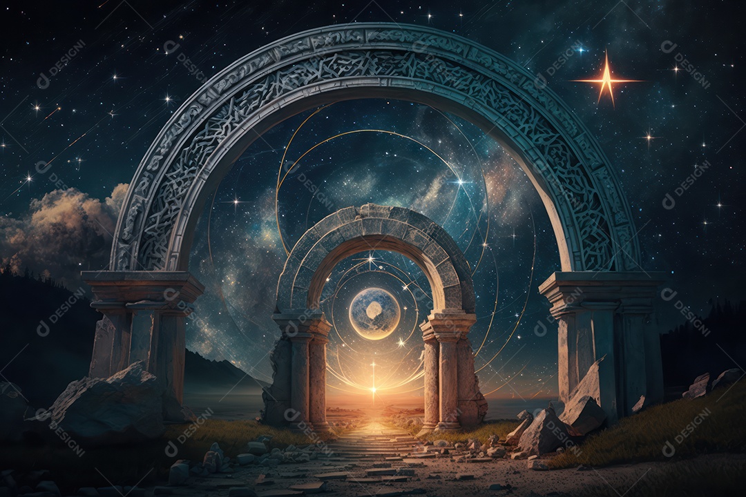 Símbolos do zodíaco e pano de fundo do templo sagrado, astrologia, alquimia, magia, feitiçaria e estrutura enigmática de cristais