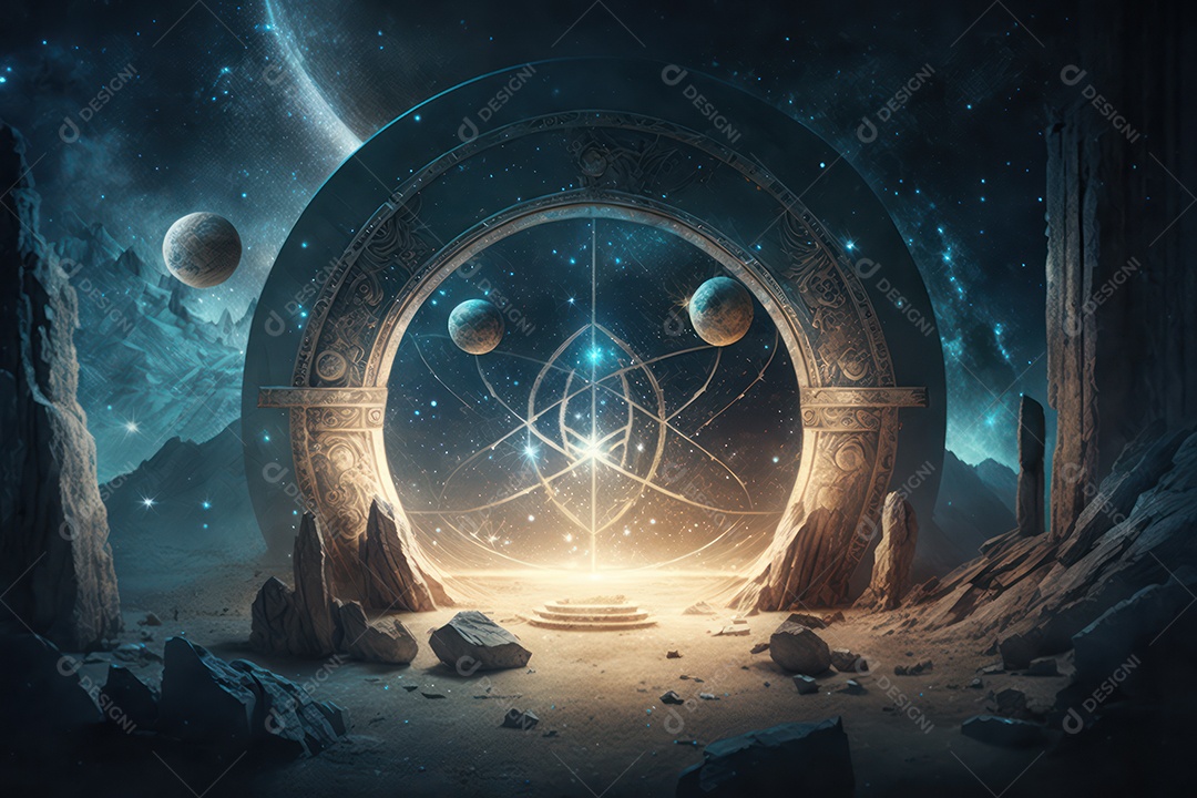 Símbolos do zodíaco e pano de fundo do templo sagrado, astrologia, alquimia, magia, feitiçaria e estrutura enigmática de cristais