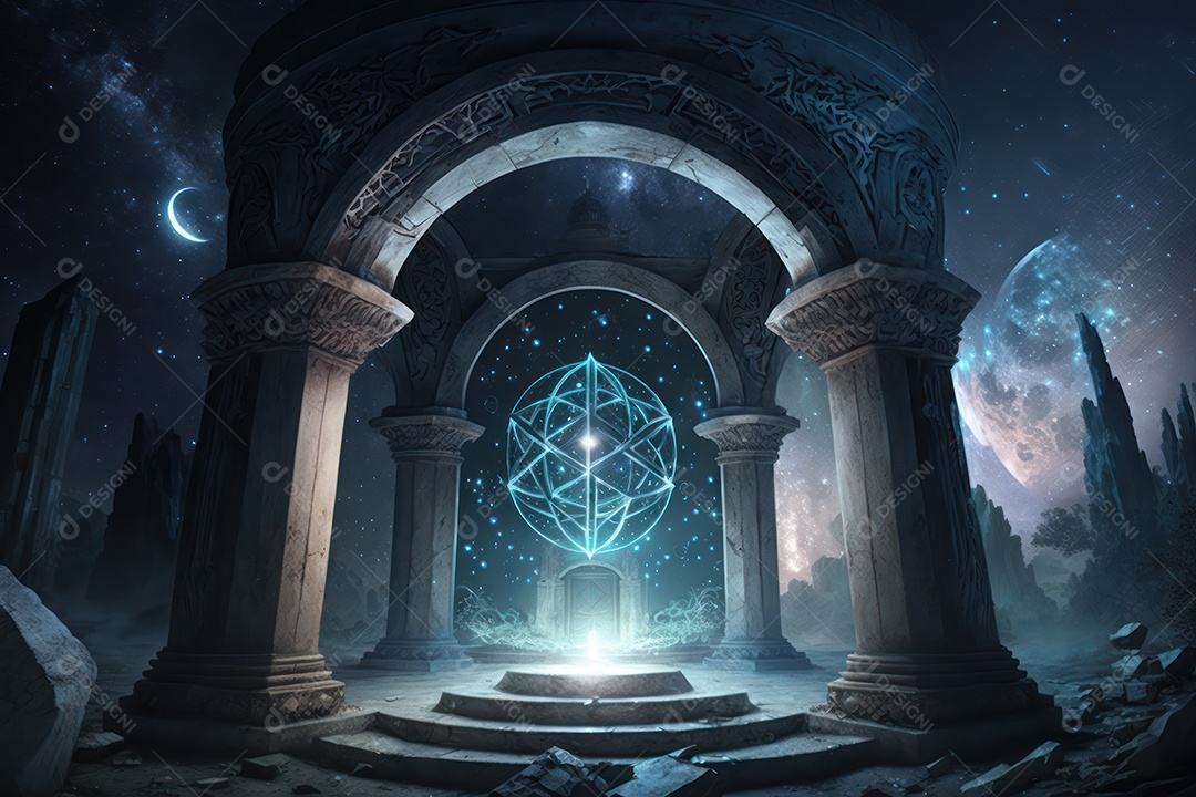 Símbolos do zodíaco e pano de fundo do templo sagrado, astrologia, alquimia, magia, feitiçaria e estrutura enigmática de cristais