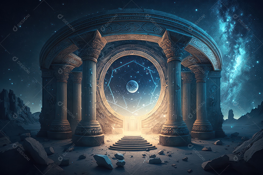 Símbolos do zodíaco e pano de fundo do templo sagrado, astrologia, alquimia, magia, feitiçaria e estrutura enigmática de cristais