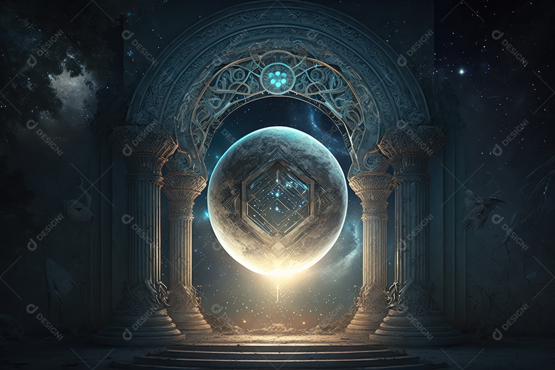 Símbolos do zodíaco e pano de fundo do templo sagrado, astrologia, alquimia, magia, feitiçaria e estrutura enigmática de cristais