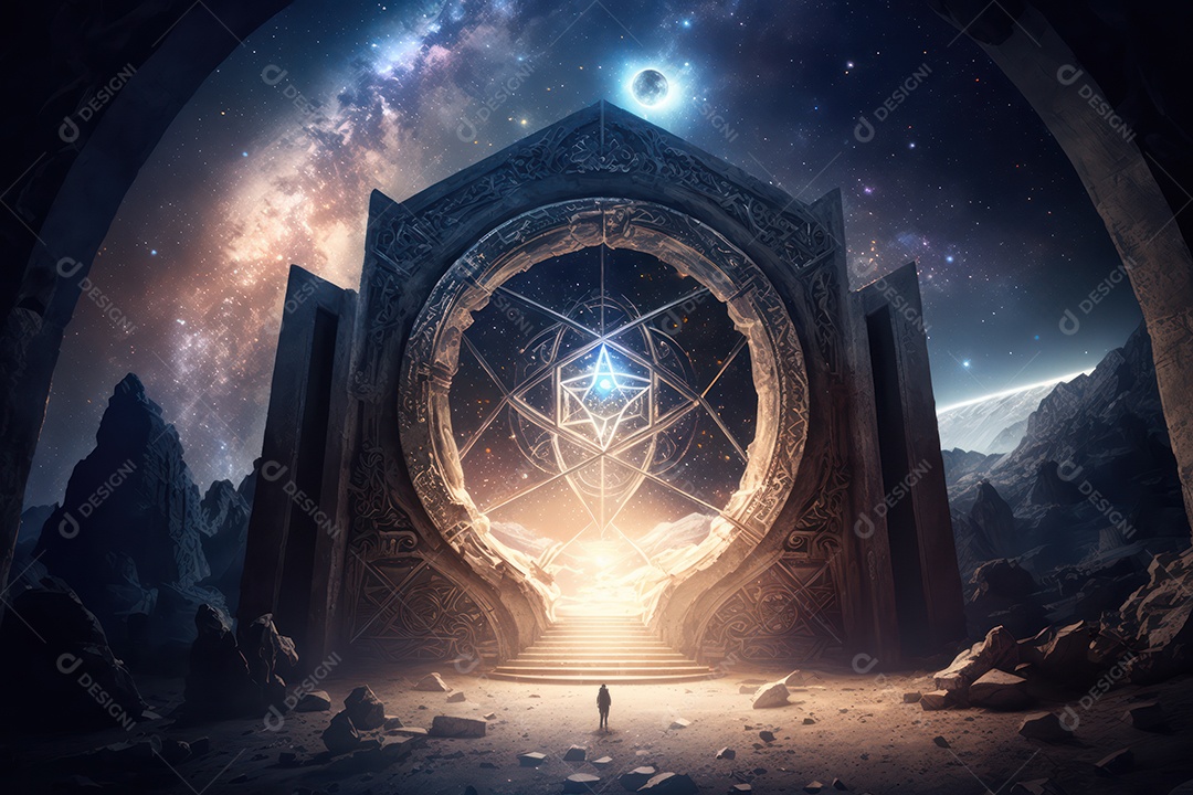 Símbolos do zodíaco e pano de fundo do templo sagrado, astrologia, alquimia, magia, feitiçaria e estrutura enigmática de cristais