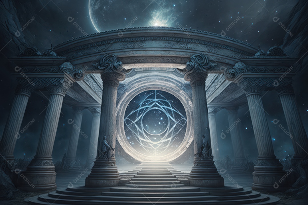 Símbolos do zodíaco e pano de fundo do templo sagrado, astrologia, alquimia, magia, feitiçaria e estrutura enigmática de cristais