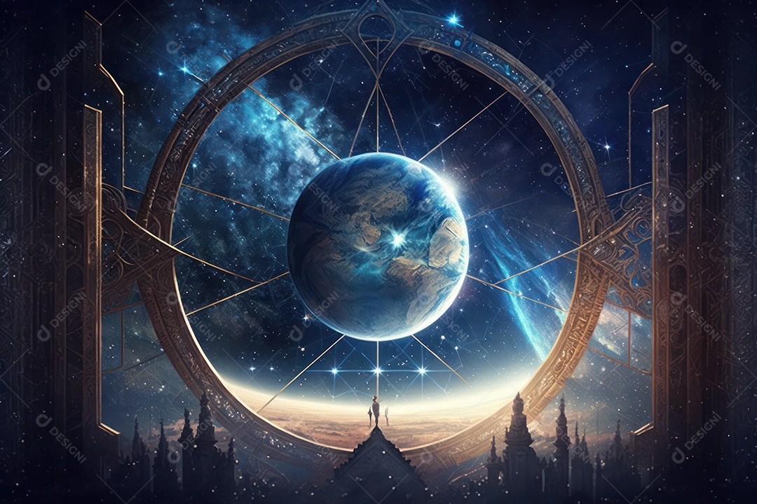 Símbolos do zodíaco e pano de fundo do templo sagrado, astrologia, alquimia, magia, feitiçaria e estrutura enigmática de cristais