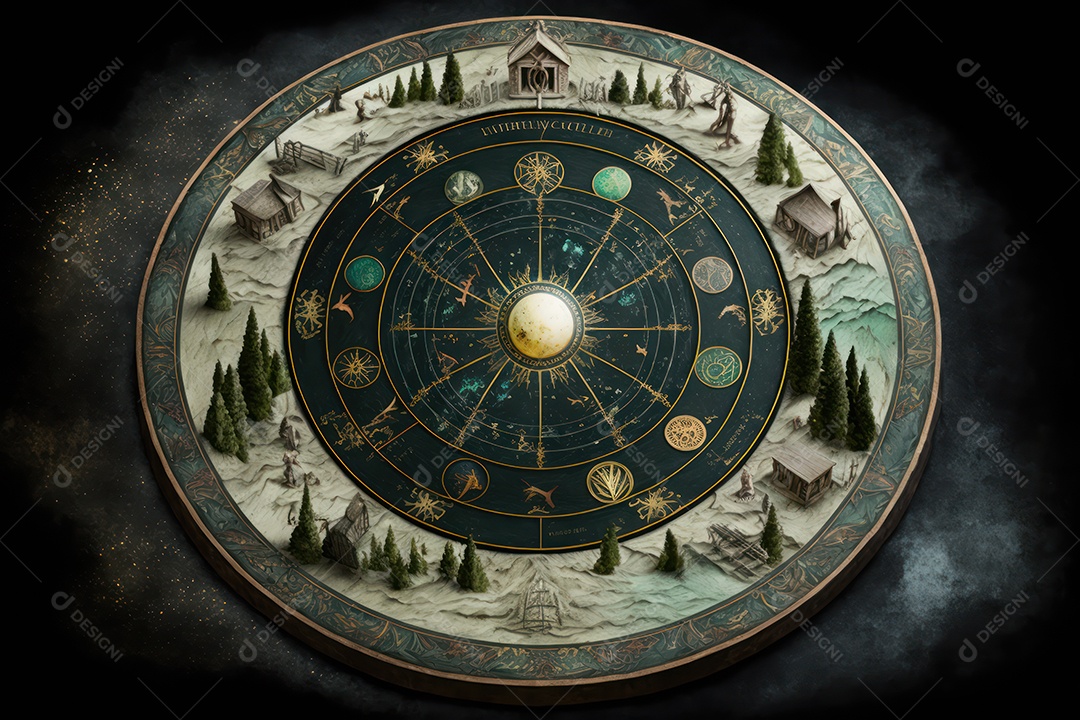 Símbolos do zodíaco e pano de fundo do templo sagrado, astrologia, alquimia, magia, feitiçaria e estrutura enigmática de cristais