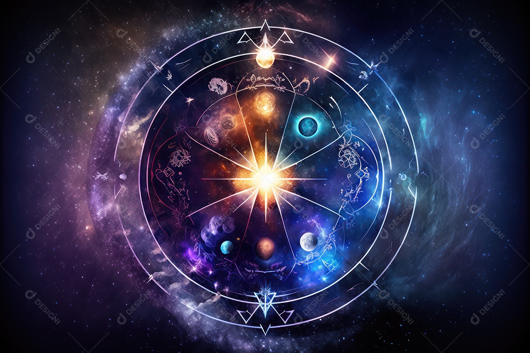 Símbolos do zodíaco e pano de fundo do templo sagrado, astrologia, alquimia, magia, feitiçaria e estrutura enigmática de cristais