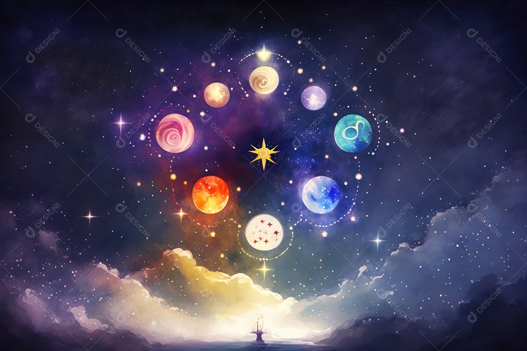 Símbolos do zodíaco e pano de fundo do templo sagrado, astrologia, alquimia, magia, feitiçaria e estrutura enigmática de cristais