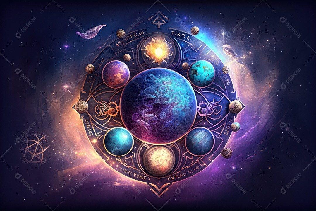 Símbolos do zodíaco e pano de fundo do templo sagrado, astrologia, alquimia, magia, feitiçaria e estrutura enigmática de cristais