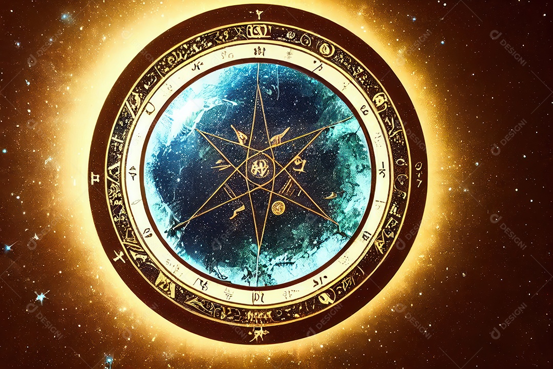 Símbolos do zodíaco e pano de fundo do templo sagrado, astrologia, alquimia, magia, feitiçaria e estrutura enigmática de cristais
