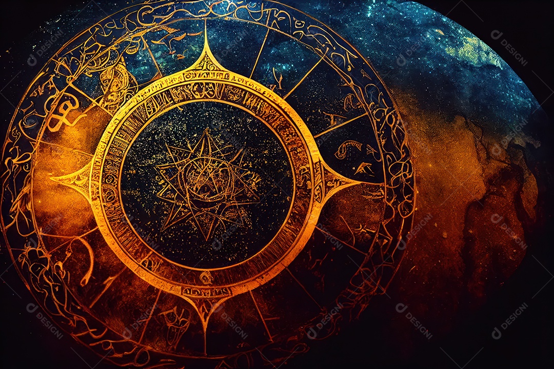 Símbolos do zodíaco e pano de fundo do templo sagrado, astrologia, alquimia, magia, feitiçaria e estrutura enigmática de cristais