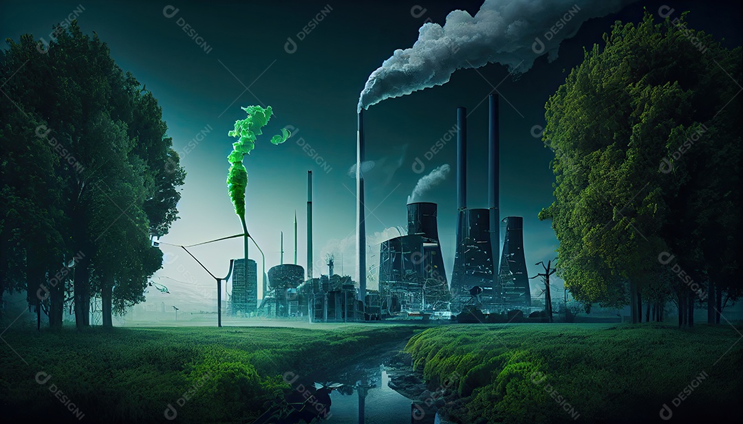 Imagem de folha verde no estilo de arte de papel com árvores, silhuetas de construção de cidades, moinhos de vento e painéis solares. a preservação da ecologia. uma ideia de energia verde Dia da Terra a importância de amar a natureza