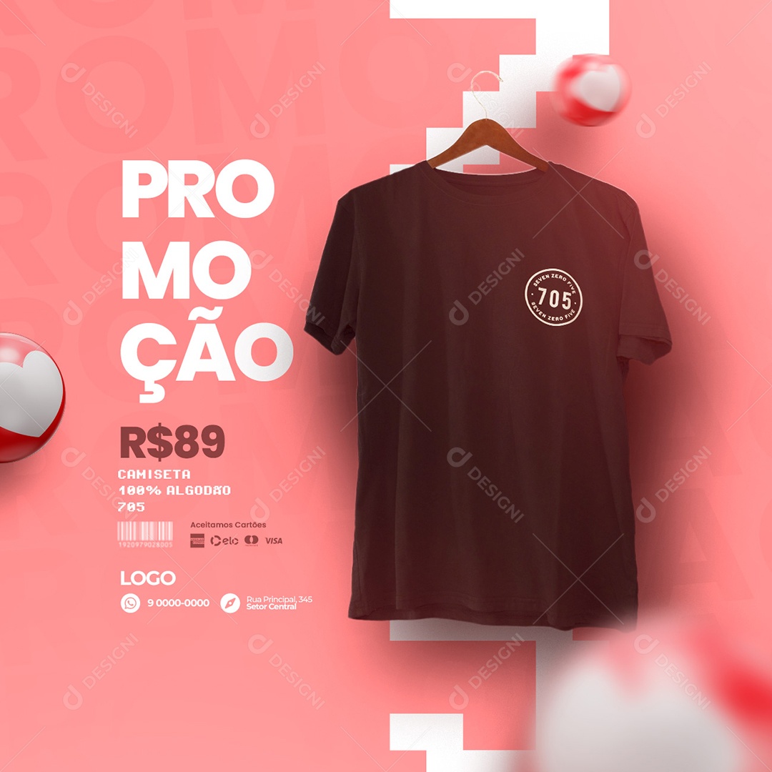 Promoção Camiseta 100% Algodão 89,00 Loja de Camisas Social Media PSD Editável