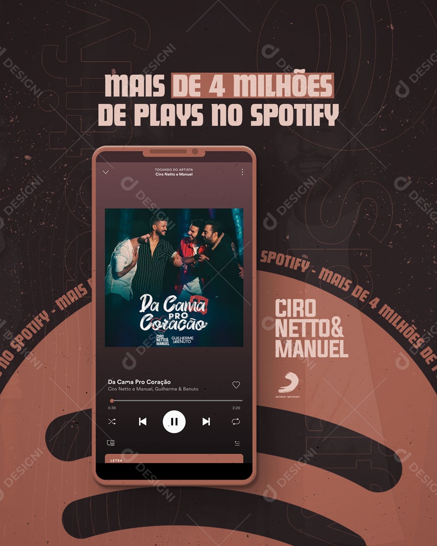 4 Milhões de Plays Spotify da Cama Pro Coração Social Media PSD Editável