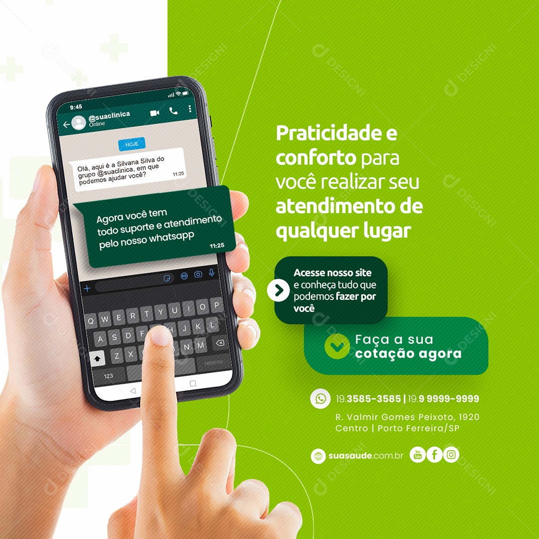 Praticidade e Conforto Para Você Realizar Seu Atendimento Convênio Médico Planos de Saúde Social Media PSD Editável