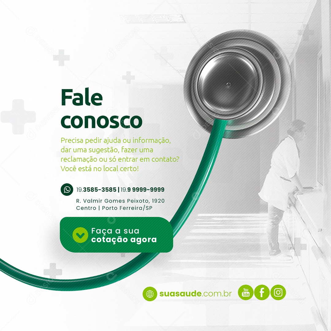 Fale Conosco Faça a Sua Cotação Agora Convênio Médico Planos de Saúde Social Media PSD Editável